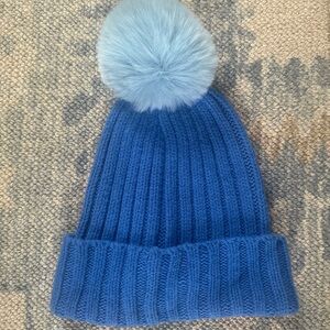 Athleta Blue Ribbed Knit Beanie Hat w/ Pom | One Size